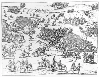 La bataille de Courtrai entre les Français et les Flamands en 1580
